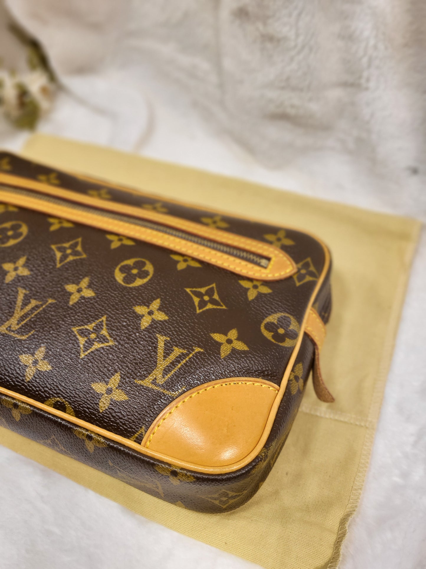 Authentic pre-owned Louis Vuitton Marly Dragonne monogram clutch